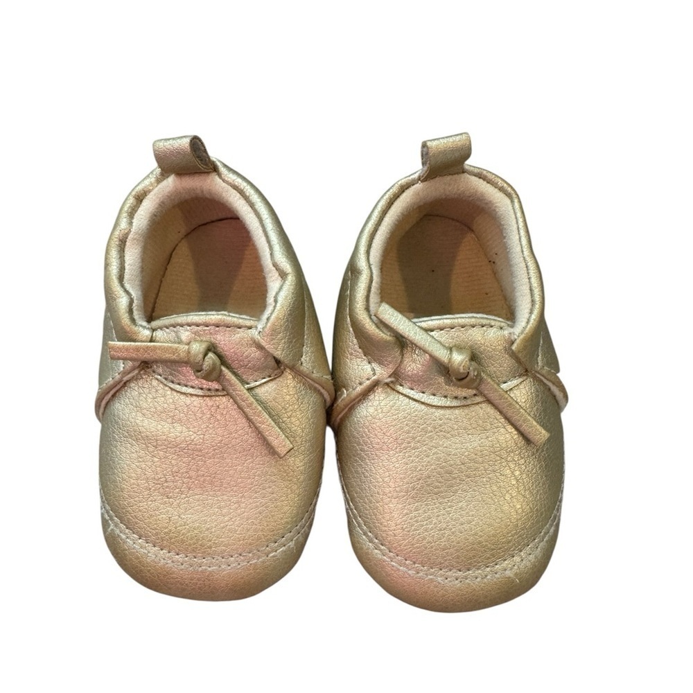 Baby Moccasins slip on shoes Gold Moccasins Metalic slippers size 9-12 months